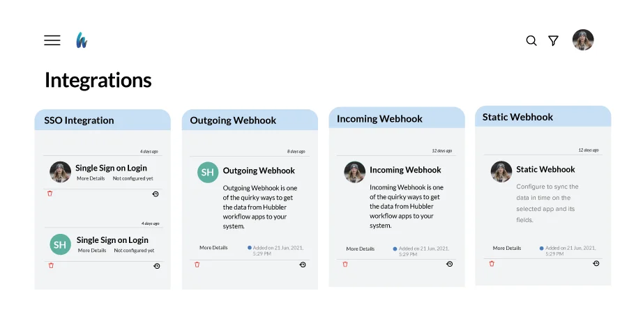 integrations available with hubbler platform