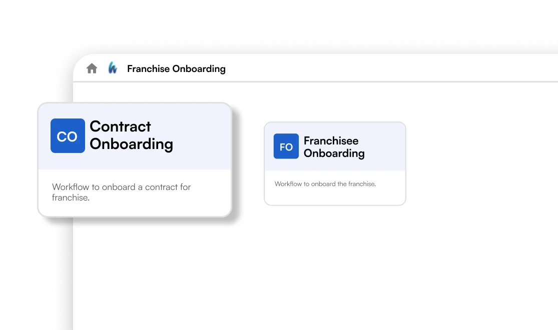 Franchisee onboarding workflow in Hubler
