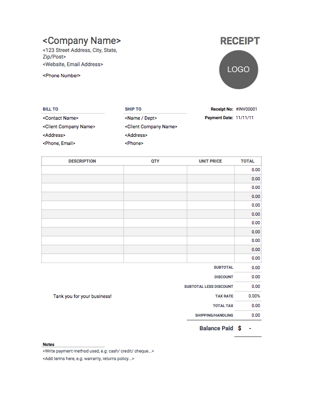 printable receipt template