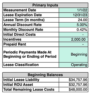 Operating Lease Example Inputs - E1